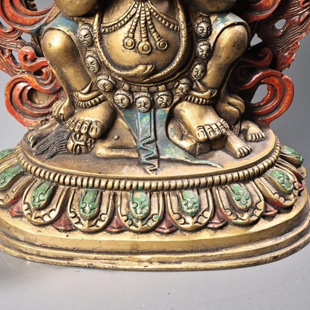 Gilt Bronze Mahakala Statue, Wrathful Deity Figure, 550g For Sale In Los Angeles - Image 6 of 9
