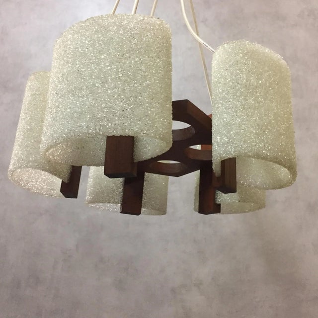 Vintage Scandinavian Teak &amp; Acrylic Glass Resin Pendant For Sale - Image 4 of 8
