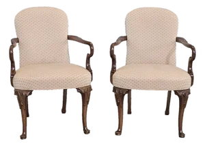 Mid 20th Century Share Pair of Hickory Chair Queen Anne Style Upholstered Arm Chairs