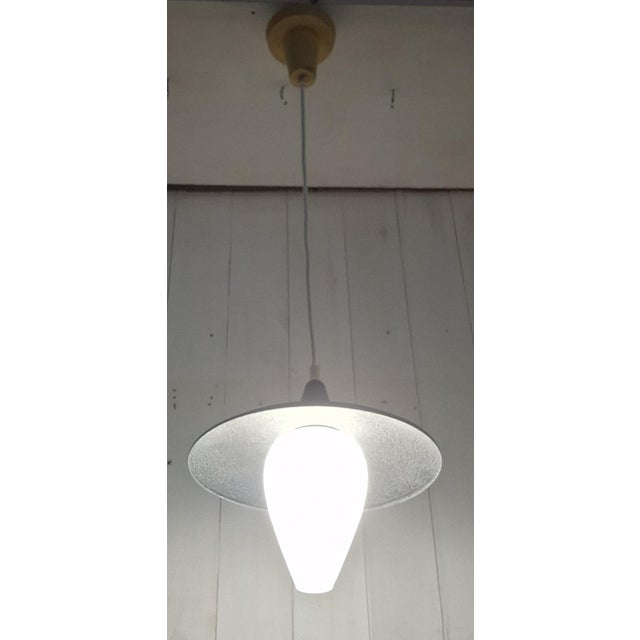 1960s Mid-Century Yellow and Black Lantern-Shaped Pendant Light with White Lined Glass Shade, 1960s For Sale - Image 5 of 7