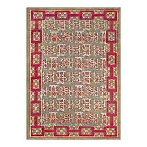 Dove-Gray Background Artistic Geometric Design Antique Ukrainian Pile Rug