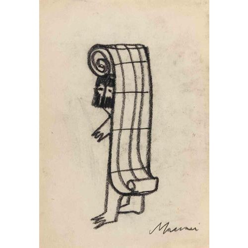 Charcoal drawing realized by Mino Maccari in 1960s. Hand signed lower right. Very good condition, with another sketch on...