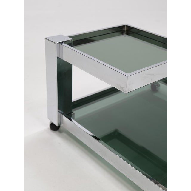 Glass Serving Bar Cart in Chrome and Smoked Glass, 1970s For Sale - Image 7 of 8