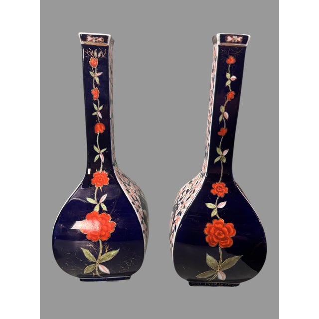 Pair of Antique Floral Bird and Gilt Decorated 12" Porcelain Vases For Sale - Image 10 of 10