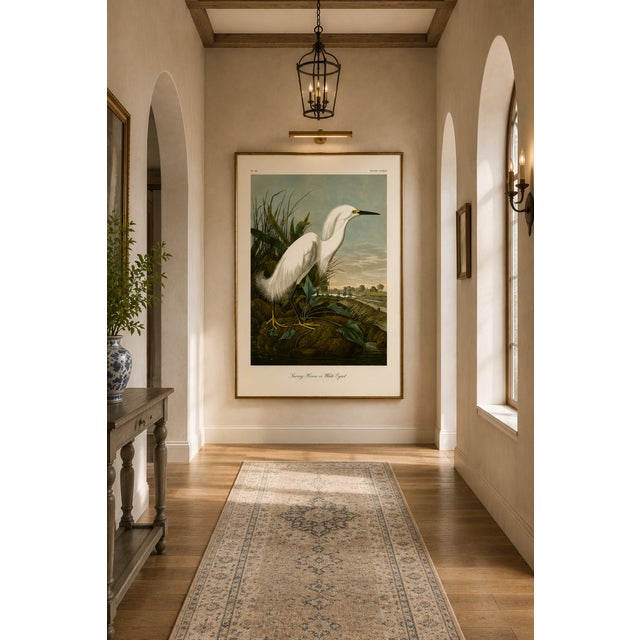 Paper Snowy Heron or White Egret, Museum Style Audubon Bird Print, 16" X 24" For Sale - Image 7 of 12