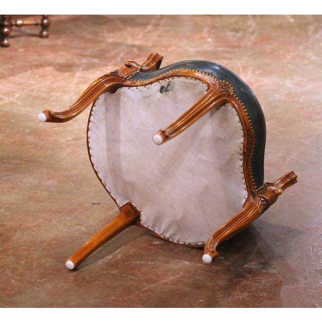 19th Century French Louis XV Walnut Desk Armchair With Green Tooled Leather For Sale - Image 10 of 10