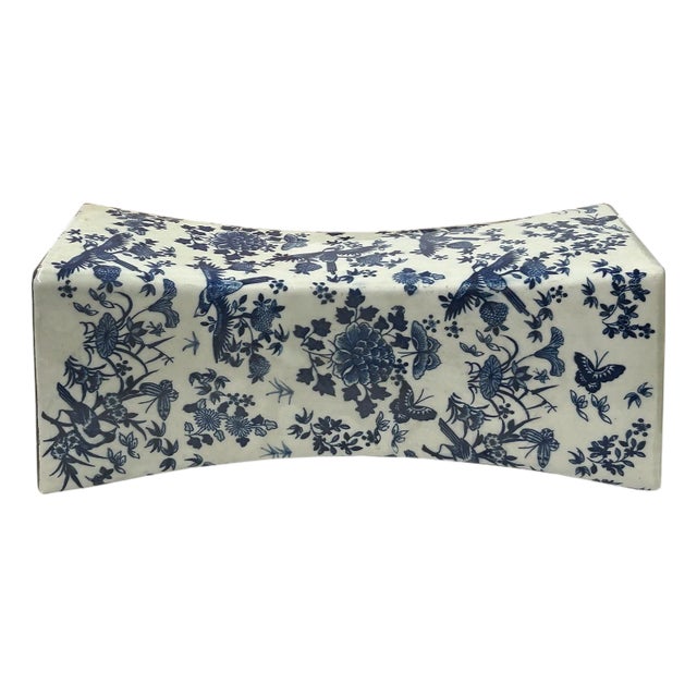 Chinese Blue White Porcelain Flowers Pillow Shape Display Art For Sale