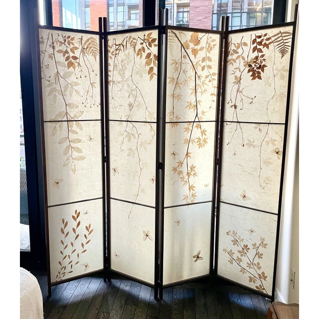 Mid-Century Modern Shoji Paper Natural Elements Elmwood Floor Screen With Brass Hardware For Sale - Image 3 of 9