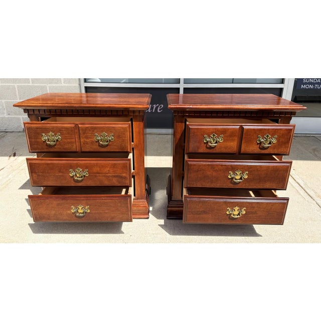 Late 20th Century Pair of Chippendale Style Three Drawer Nightstands For Sale - Image 5 of 13