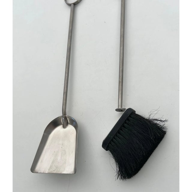 Am Designs Tempered Glass and Brass Fireplace Stand With Brushed Aluminum Tools For Sale - Image 10 of 12