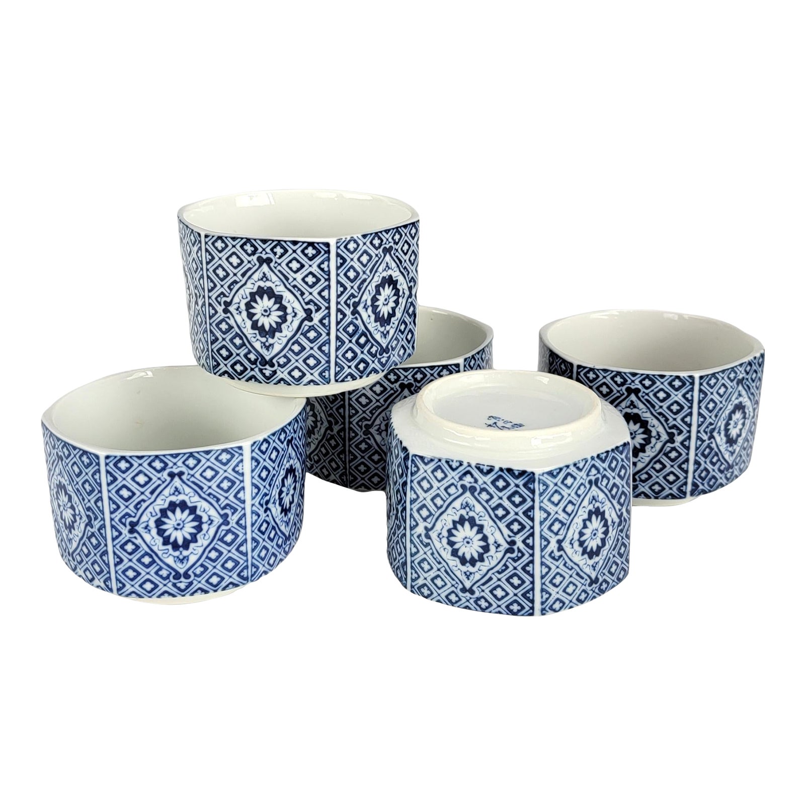 Vintage Japanese Cobalt Blue & White Tea Cups Set of 5 Chairish