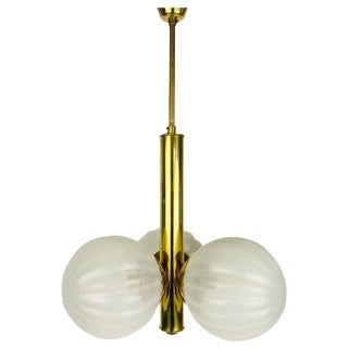 Mid-Century Golden 3-Arm Space Age Chandelier from Kaiser, 1960s, Germany For Sale