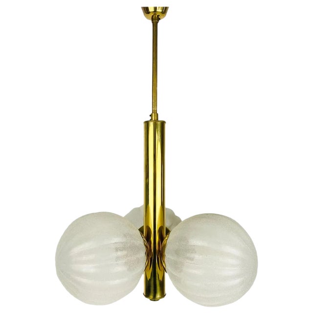 Mid-Century Golden 3-Arm Space Age Chandelier from Kaiser, 1960s, Germany For Sale