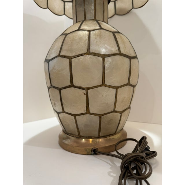 Vintage Capiz Shell Table Lamp Double Tier Mother of Pearl Shade For Sale - Image 9 of 10