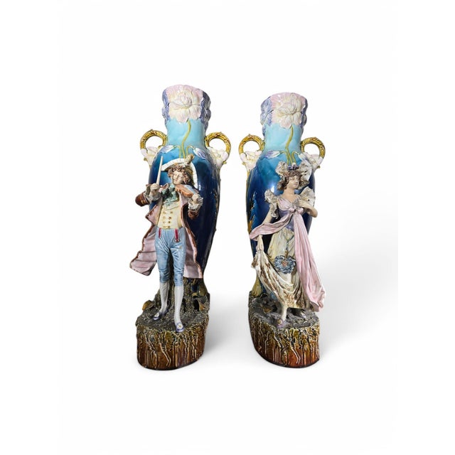 Blue Art Nouveau Enamelled Ceramic Vases, 1890, Set of 2 For Sale - Image 8 of 14