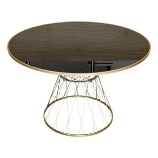 Mid Century Modern Gilded Allure Style Round Dining Table with Black Glass For Sale
