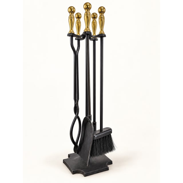 Black Vintage Cast Iron and Brass Fireplace Tools, 1960s, Set of 6 For Sale - Image 8 of 8