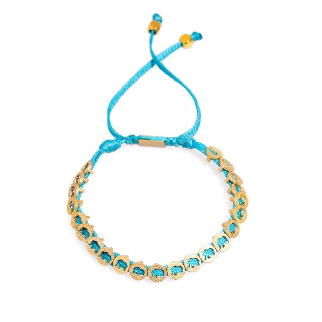 Lucky Elephant Turquoise Woven Unisex String Bracelet For Sale - Image 4 of 9