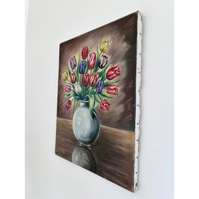 1960s Vintage Original Flower Oil Painting, Floral Still Life Wall Art For Sale - Image 5 of 11