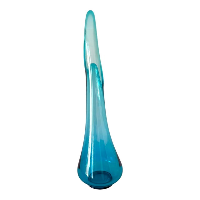 Vintage Mid Century Modern MCM Swung Glass Vase, Turquoise Peacock Blue, 24" Le Smith For Sale - Image 9 of 12