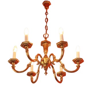 Polished Brass 6-Arm Chandelier For Sale