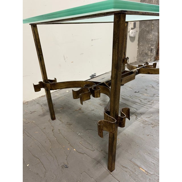 Metal Gothic Hollywood Regency Gold Gilt Scrolling Iron Rectangular Glass Coffee Table For Sale - Image 7 of 9