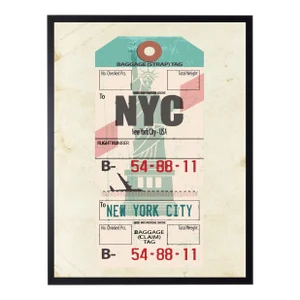 NYC Travel Ticket Print in Black Shadowbox - 13" x 17"
