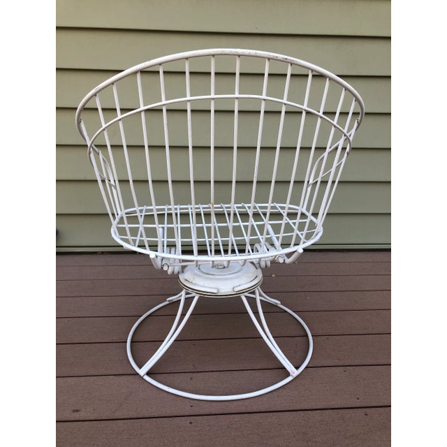 1960s MidCentury Modern Homecrest Bottemiller White Metal Wire Swivel Rocker Barrel Chair