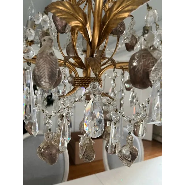 Crystal & Murano Glass Gold Leaf Chandelier For Sale - Image 9 of 13