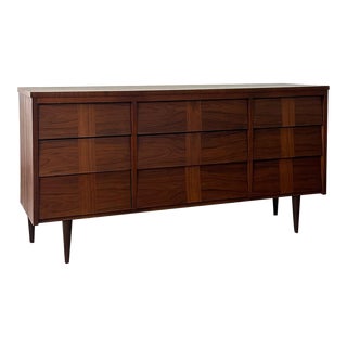 1960s Louvered Walnut Dresser With Cross Grain For Sale