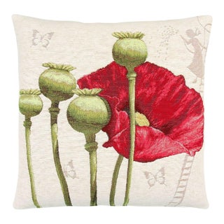 Grand Poppies I Tapestry Cushion With Feather Filler - 46x46cm (18"x18") For Sale