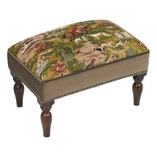 Horse & Hounds Upholstered Stool With Velvet Sides For Sale