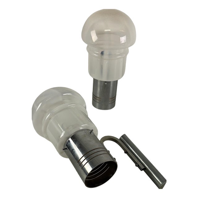 Mid-Century Modern Murano Glass and Metal Wall Lamps, 1960s, Set of 2 For Sale