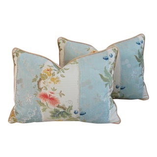 26" X 18" Italian Scalamandre Silk Lampas Feather/Down Pillows - Pair For Sale