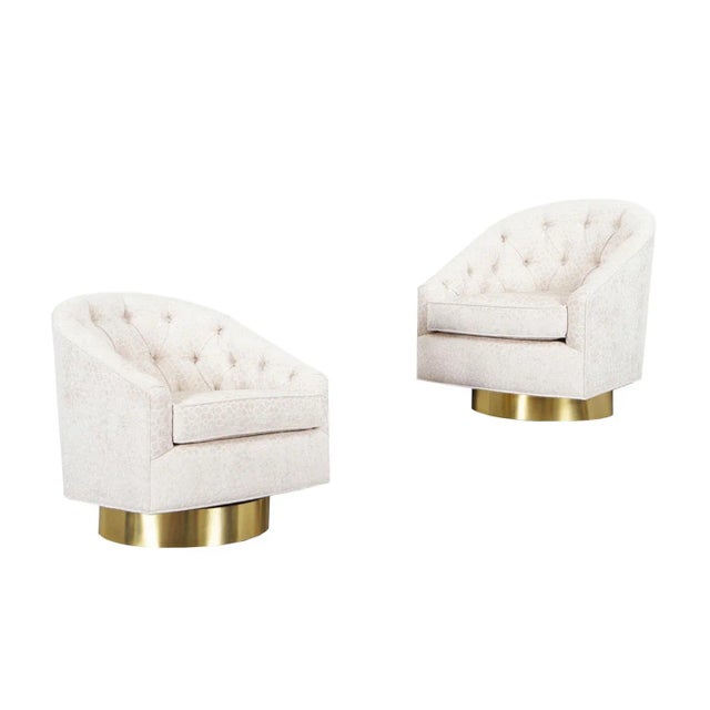 Vintage Brass Swivel Lounge Chairs Attributed to Milo Baughman - a Pair For Sale - Image 12 of 12