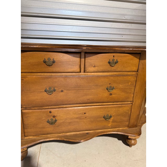 Wood Antique Pine Serpentine Sideboard With Drawers and Cabinet Storage From England For Sale - Image 7 of 18