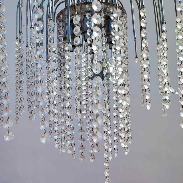 Vintage Metal Chandelier with Glass Drops For Sale - Image 4 of 10