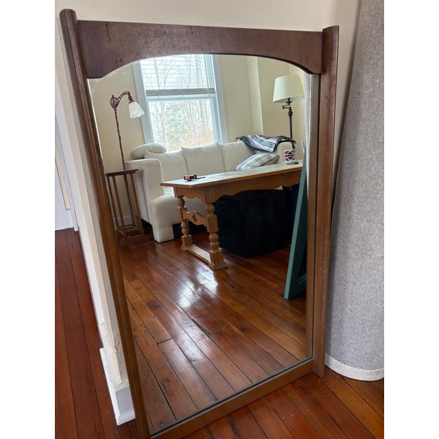 Stunning vintage mid-century modern walnut wall mirror from the 1950s–1960s era, featuring a rich, warm walnut wood frame...