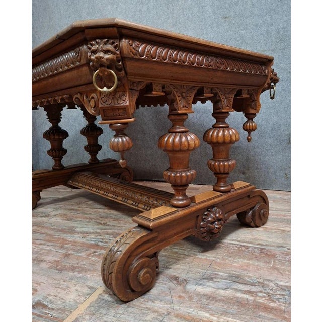 Renaissance Dining Table in Carved Oak, 1800s For Sale - Image 4 of 8