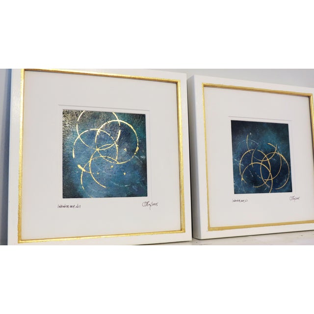 Custom Modern Gold Leaf Framed Abstracts by C. Damien Fox, a Pair. 2025 For Sale - Image 4 of 9