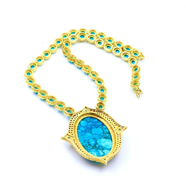 Early 21st Century Bochic "Capri" Diamonds, Emeralds & Turquoise Necklace Set In 18K & Silver For Sale - Image 5 of 18