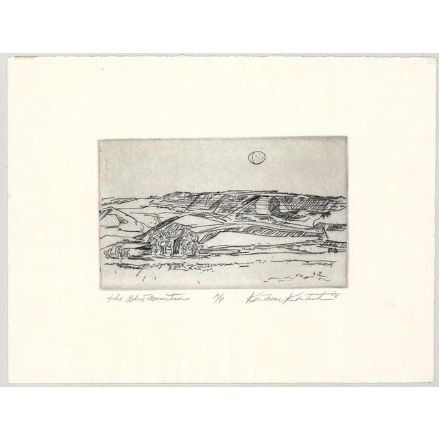 1978 etching by Northwest artist Kenneth Mackintosh (1930-2007) of the Blue Mountains which are in Oregon, stretching in...