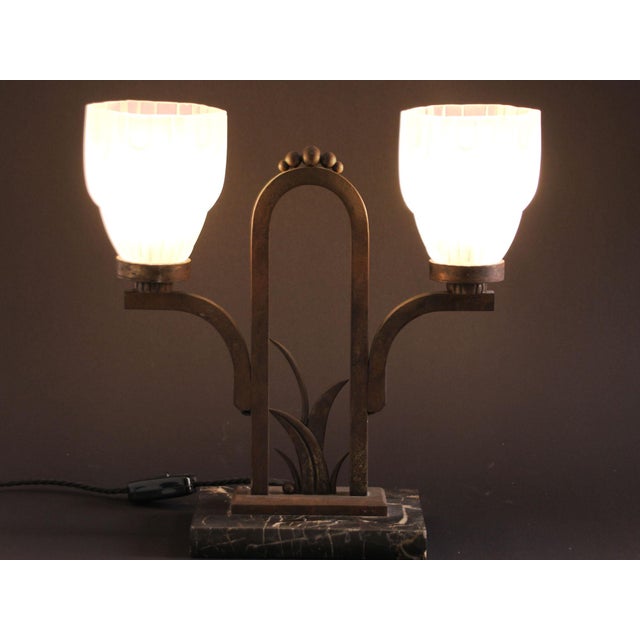 Glass Art Deco Marble and Wrought Iron Table Lamp, 1920s For Sale - Image 7 of 14