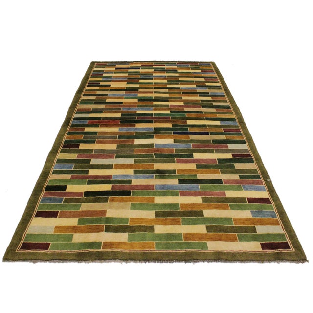 1990s Boho Chic Gabbeh Green/Blue Wool Rug - 3'10'' X 5'10'' For Sale - Image 5 of 10