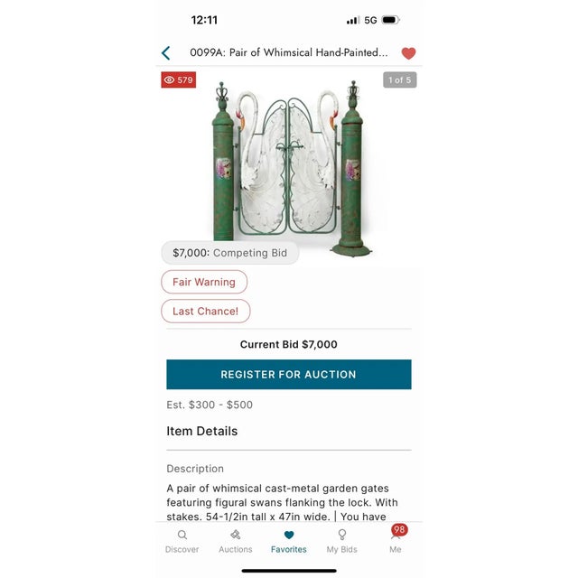 Green 1990s Whimsical Cast Metal Swan Double Garden Gate - A Pair For Sale - Image 8 of 8