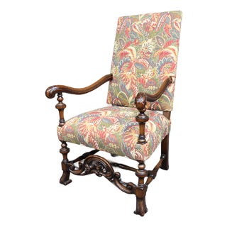 Victorian Walnut Upholstered Open Armchair With Tapestry Upholstery For Sale