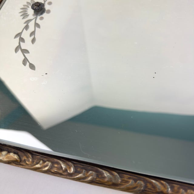 1930’s Wood & Gesso Etched Mirror - Leaf and Medallion Motif For Sale - Image 9 of 12