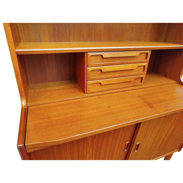 Brown Danish Teak Secretaire with Bookcase from Larsens Møbler, 1960s For Sale - Image 8 of 15