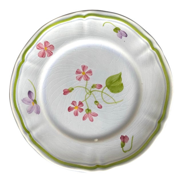 Set of 4 Longchamp France Hand-Painted Floral Dessert Plates, French Faience, Peint À La Main For Sale
