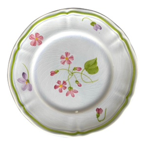 Set of 4 Longchamp France Hand-Painted Floral Dessert Plates, French Faience, Peint À La Main
